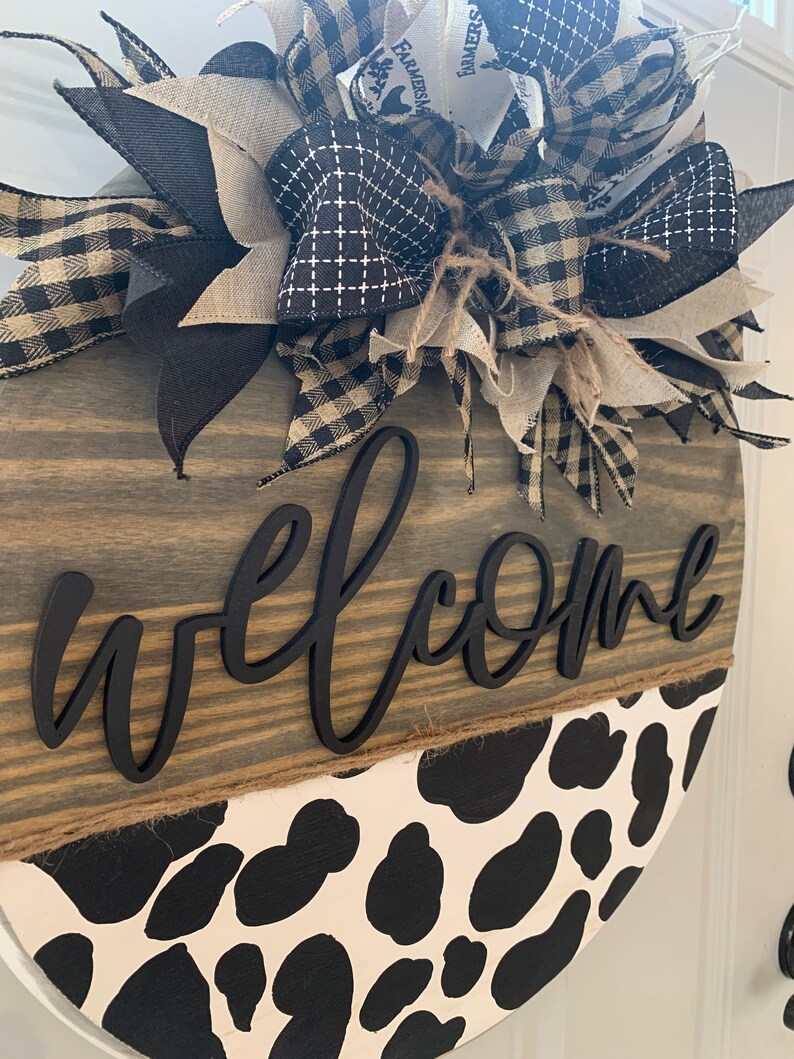 Hand Painted Cow Door Hanger Cow Door Wreath Rustic Door Etsy