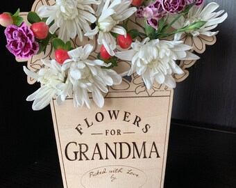 Laser Cut Wood Flower Holder with Easel