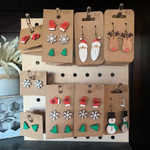 Wooden Christmas Earrings, Christmas Studs Christmas Dangles, Santa Earrings, Snowflake Earrings, Reindeer Earrings, Christmas Tree Earrings