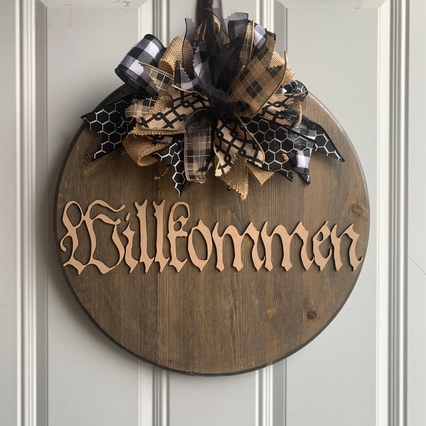 Willkommen German Welcome Sign, Front Door Wooden Wreath, Farmhouse Decor, German Heritage, German Pride,  Welcome Sign, Made in Iowa