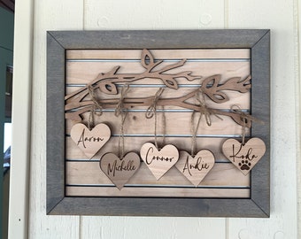 Personalized Family Tree Wooden Sign: Engraved Heart Keepsake