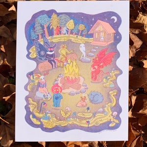 Camp Cryptid Risograph, niedlicher Illustrativdruck