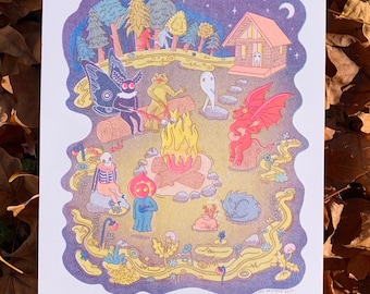Camp Cryptid Risograph, Cute Illustrative 8x10 Print