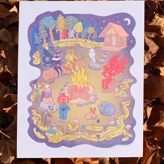 Camp Cryptid Risograph, Cute Illustrative 8x10 Print