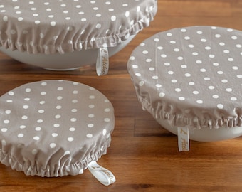 Charlotte organic dish cover Taupe dots