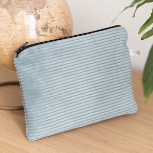 Pochette trousse plate en velours côtelé bio Aqua