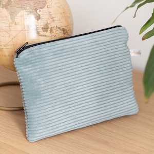 Aqua organic corduroy flat pencil case