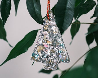 Gerecycleerde cd kerstboom hangende decoratie met geüpcycled paracord - Milieuvriendelijk kerstbalornament
