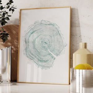 Blue Larch Tree Ring Print: Large Wabi Sabi Wall Art
