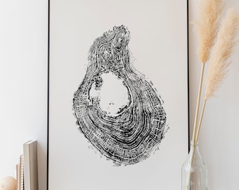 Hollow Tree Ring Print: Rustic Woodland Nature Art