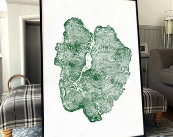 Tree Ring Print, Green Tree Ring Print, Large tree ring print, Tree Stump print, Huge Tree Ring Print, Yew Tree