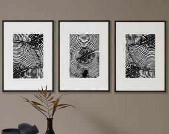 Black and White Tree Ring Print Set: Minimalist Woodland Art