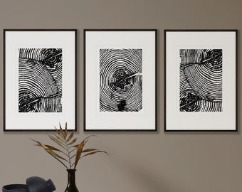 Set of Three Tree Ring Prints, Set of 3, Black and White Tree Print, Wood Poster, English Larch - A3 200gsm Matt Paper