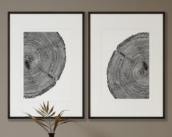 Impression d&#39;anneaux d&#39;arbre, lot de 2 impressions d&#39;arbres en noir et blanc, affiche en bois, mélèze anglais - papier mat A3 200 g