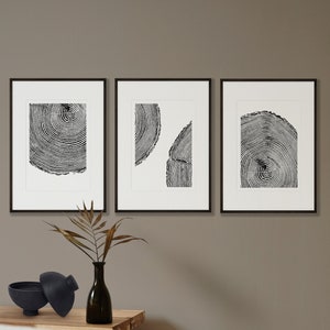 Baum Ring Print, 3er Set Schwarz Weiß Baum Drucke, Holz Poster, Englische Lärche - A3 200gsm Matt Papier