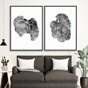 English Yew Tree Ring Prints (Set of 2): Black & White Botanical Art