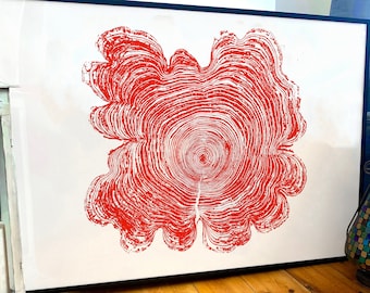 Western Red Cedar Tree Ring Print: Terracotta Ink, Large Fabriano Paper