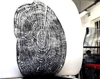Tree Ring Print, Monterey Cypress, Black and White Tree Ring Print, Large tree ring print, Tree Stump print, Huge Tree Ring Print