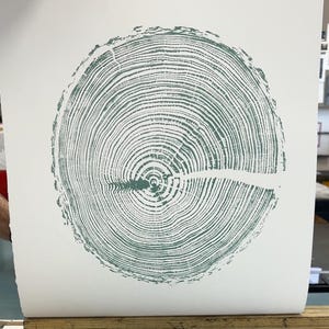 Blue Tree Ring Print, English Larch, Larch Tree Ring Print, Large Woodcut print, Tree slice print, Log print, Wood Print, Tree Ring Print