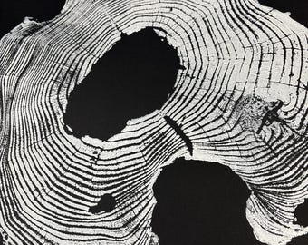 Acacia Tree Ring Print: Black and White Woodcut Art