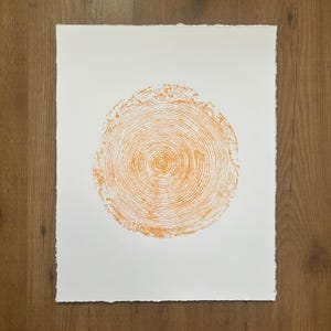 Orange Larch Tree Ring Print: Handmade Woodcut, 50cm x 40cm