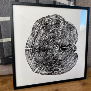 Yew Tree Ring Print: Large Black and White Woodcut Art