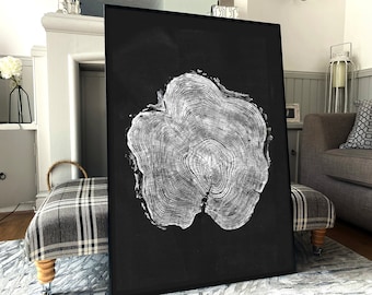 Apple Tree Ring Print: Black & White Textured Ink on Fabriano Paper