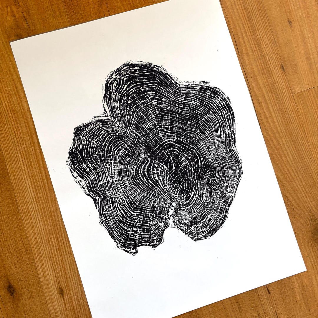 Black and White Tree Ring Lino Print: Minimalist Woodcut Art - Etsy