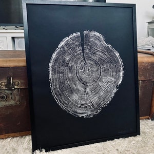 Tree Ring Print, Scottish Oak, Oak Tree Ring Print, Large Woodcut print, Stump Art, Tree slice print, Log print, Wood Print