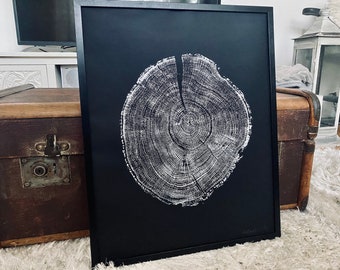 Tree Ring Print, Scottish Oak, Oak Tree Ring Print, Large Woodcut print, Stump Art, Tree slice print, Log print, Wood Print