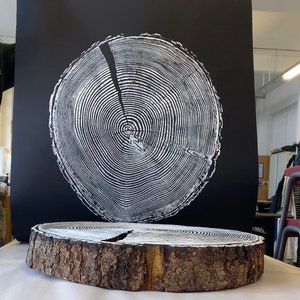 Larch Tree Ring Print, Woodcut print, Tree ring print, Handmade print, Tree ring art, Woodblock, First Anniversary Gift, Black And White