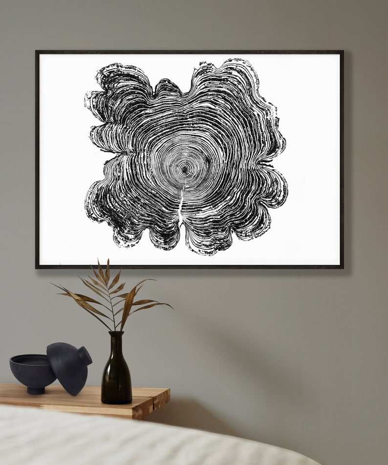 Western Red Cedar, Tree Ring Print, Black and White Tree Ring Print, Large tree ring print, Tree Stump print, Huge Tree Ring Print image 9