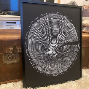 Tree Ring Print, English Larch, Larch Tree Ring Print, Large Woodcut print, Stump Art, Tree slice print, Log print, Wood Print
