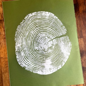 Larch Tree Ring Woodcut Print: Green Stump Art