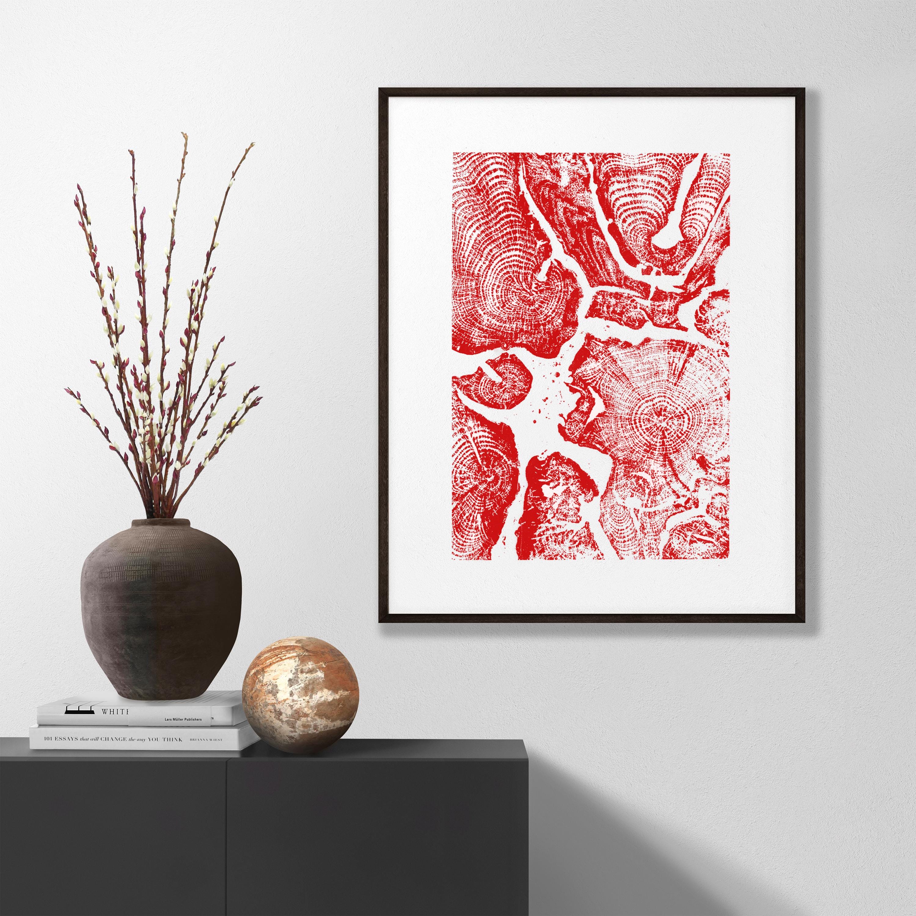 Anneau d'arbre imprimé, If, Anneau d'impression d'if, Grande gravure sur bois, Estampe d'art, Impression de tranche d'arbre, Impression de bûche, Impression sur bois, Sérigraphie
