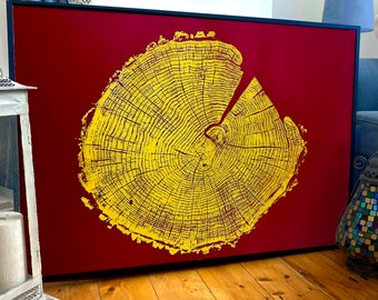 Willow Tree Ring Print: Large Wood Slice Art, A1 Size