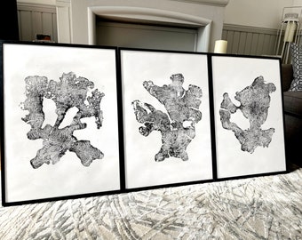 Olive Tree Ring Prints: Black & White Wood Art Trio