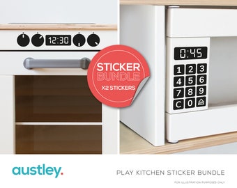 Play Kitchen Sticker Bundle, Herd Backofen Zifferblätter und Uhr, Mikrowelle Tastatur, DIY Umarbeitung, Play Kitchen, passt zu Duktig Play Kitchen