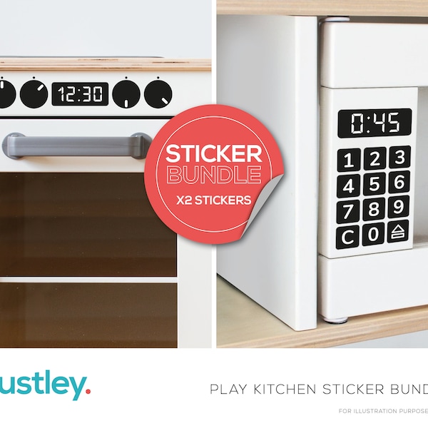 Play Kitchen Sticker Bundle, Herd Backofen Zifferblätter und Uhr, Mikrowelle Tastatur, DIY Umarbeitung, Play Kitchen, passt zu Duktig Play Kitchen