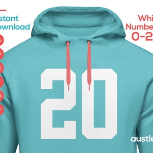 Sportieve nummers bundel, Jersey nummers SVG, Universiteit, nummers 0-20, ontwerpen voor Cricut en silhouet, digitale download, witte cijfers