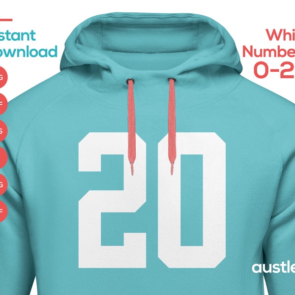 Sporting Numbers Bundle, Jersey Numbers SVG, University, Numbers 0-20, Designs for Cricut and Silhouette, Digital Download, White Numbers