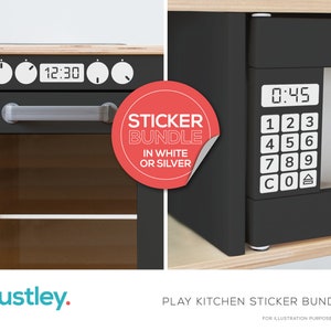 Play Kitchen Sticker Bundle, Cooker Oven Dials and Clock, Microwave Keypad, DIY Makeover, White or Silver Vinyl, fits a Duktig Play Kitchen
