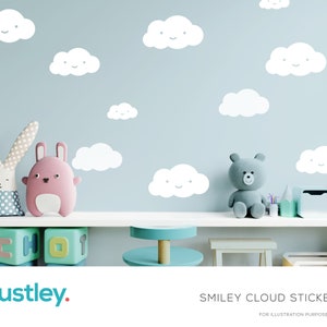 26 Cloud Stickers, Smiley Cloud Wall Decals, Happy Cloud Wall Art, Wall Decals, Wall Art, Wall Stickers, Office, Nursery, Bedroom