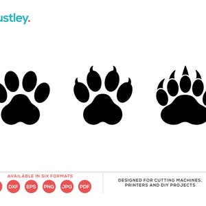 Bear Paw Prints, 3 verschillende prints, bruine zwarte beer, svg, dxf, eps, png, jpg, pdf, bestand knippen, bestand afdrukken, ambachtelijke patroon, digitale download