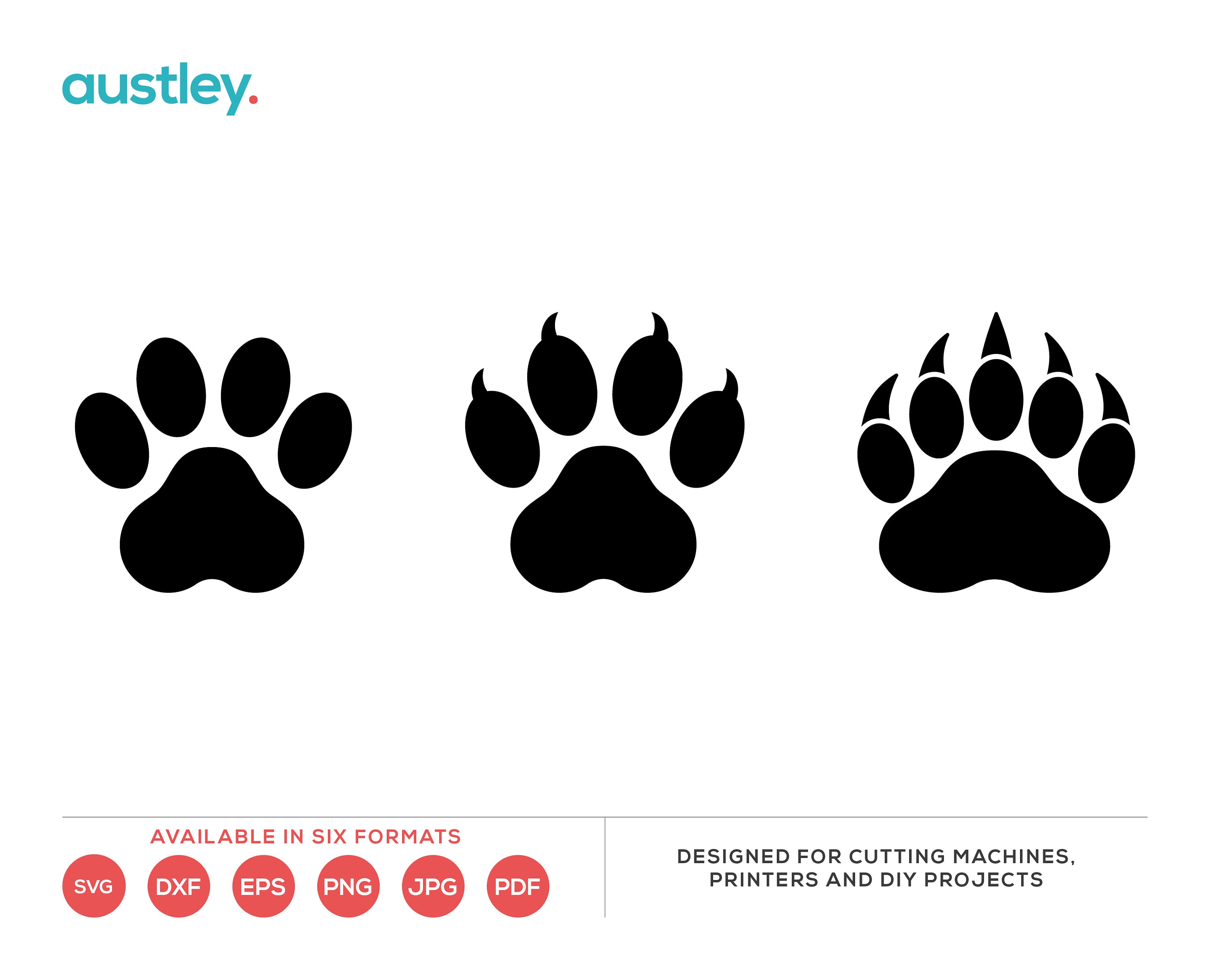 Bear Paw Prints, 3 Different Prints, Brown Black Bear, svg, dxf, eps, png, jpg, pdf, Cut File, Print File, Craft Pattern, Digital Download