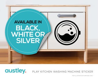 Play Kitchen Washing Machine Sticker, DIY Makeover, Black, White or Silver Vinyl, fits an IKEA Duktig Play Kitchen
