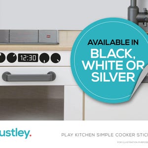 Play Kitchen Simple Oven Sticker, Oven Knobs and Clock, DIY Makeover, Black, White or Silver Vinyl, fits an IKEA Duktig Play Kitchen