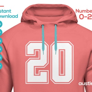 Paquete de números deportivos, Números de Jersey SVG, Universidad, Números 0-20, Diseños para Cricut y Silueta, Descarga digital, Números negros