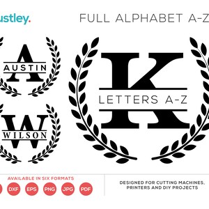 Delat monogram lagerkrans teckensnitt, teckensnittsmonogram, delade bokstäver SVG, alfabetet SVG, A-Ö ingår, för Cricut och Silhouette, digital nedladdning