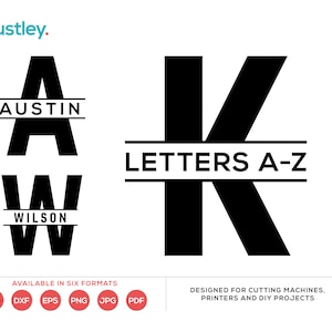 Letras de monograma divididas, Letra dividida SVG, Alfabeto SVG, A-Z incluido, Fuente Sans Serif, Diseños para Cricut y Silhouette, Descarga digital